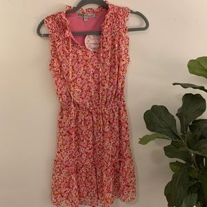 Pink floral ruffle dress sz XS